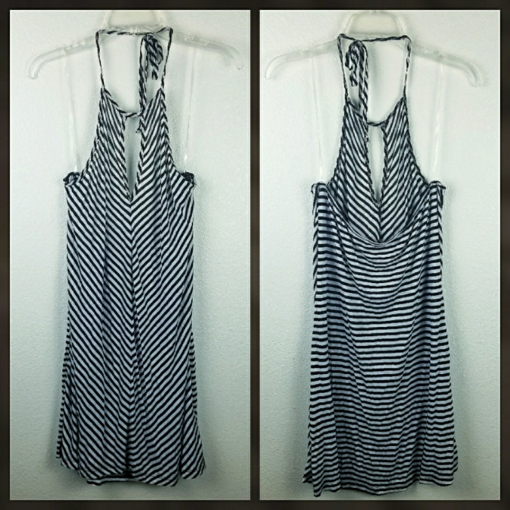 Splendid Halter Dress Black White Stripes Sz L